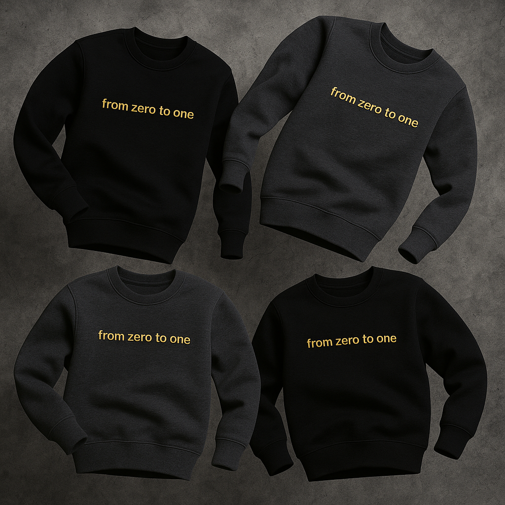 from zero to one (charcoal grey)